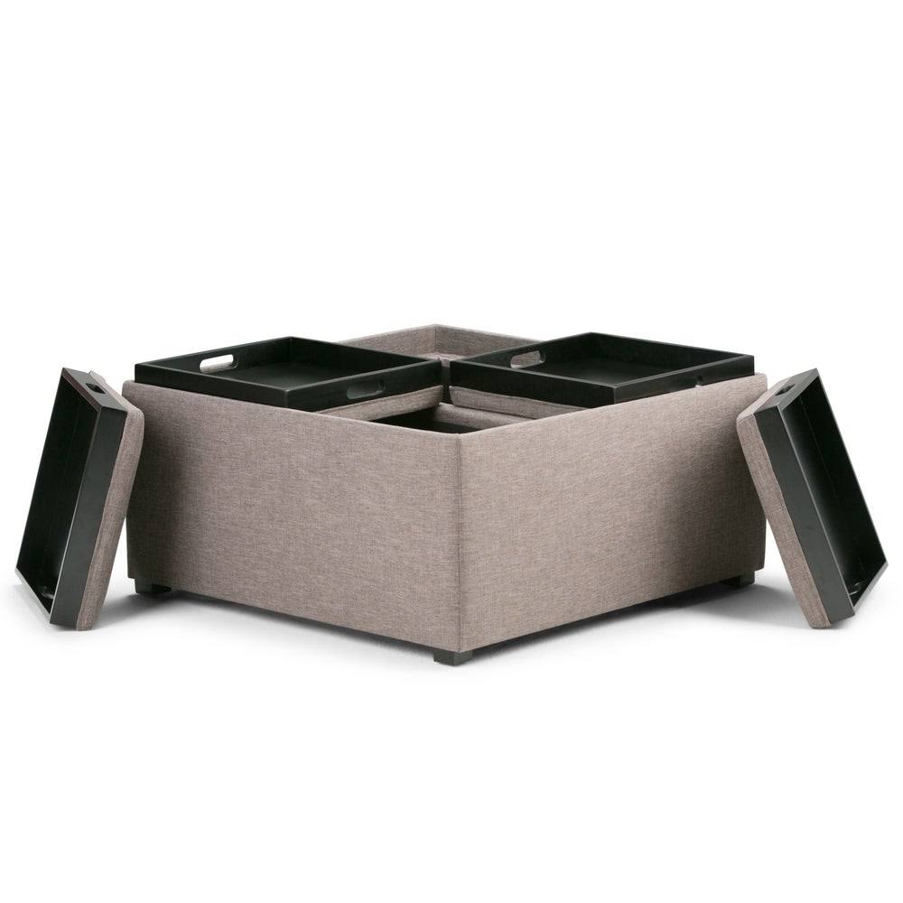 Distressed Black Square Table Ottoman Q172858