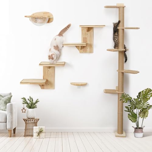 Cat Wall Shelves, 2 Platform Tree Shape Wall-Mounted Floating Shelf with Sisal Mat B68420