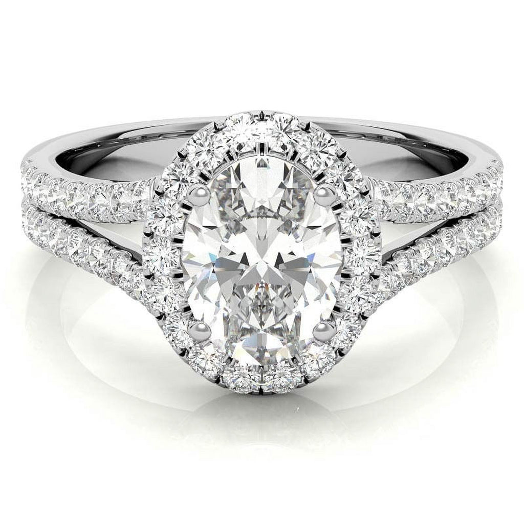 1Ct Oval Halo Split Shank Moissanite 925 Silver Sterling Engagement Ring Z75977