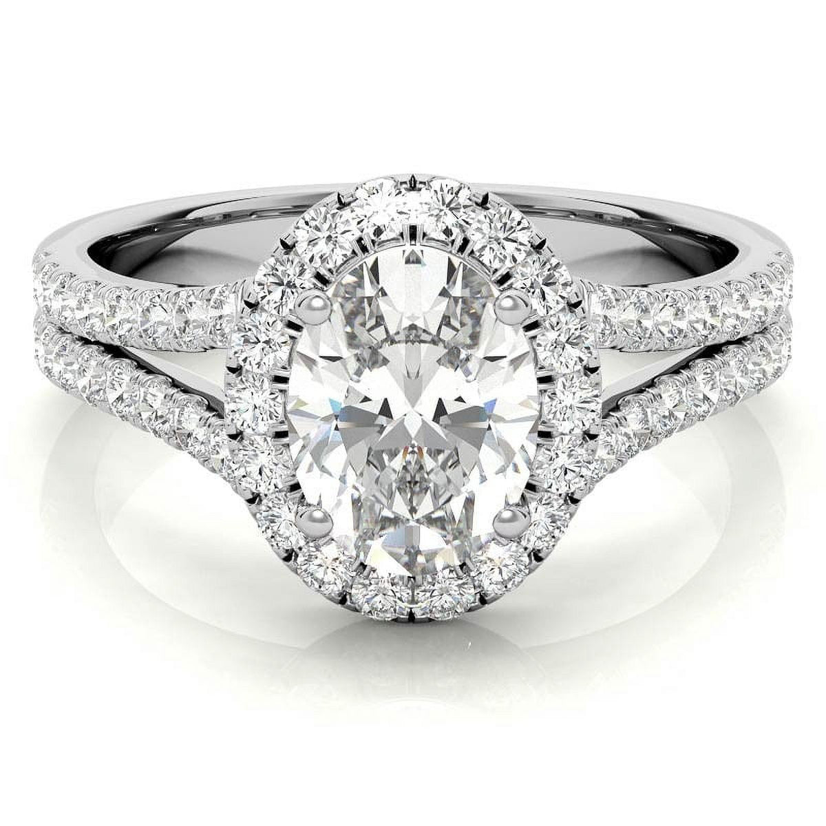 1Ct Oval Halo Split Shank Moissanite 925 Silver Sterling Engagement Ring Z75977