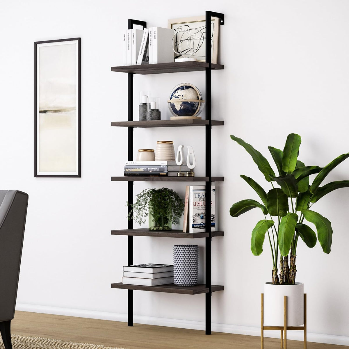 White 5-Shelf Bookcase with Metal Frame B56227