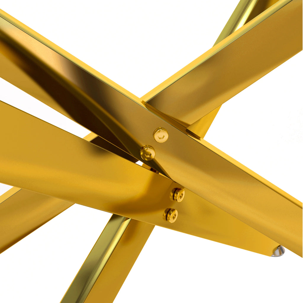 39.4" Rectangular Clear Tempered Glass Coffee Table with Golden Metal Legs R6141