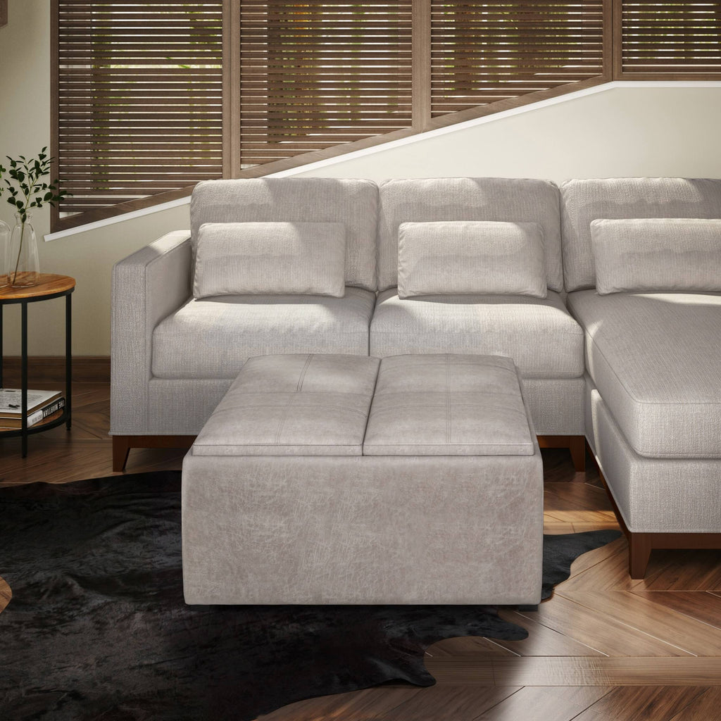 Distressed Black Square Table Ottoman Q172858