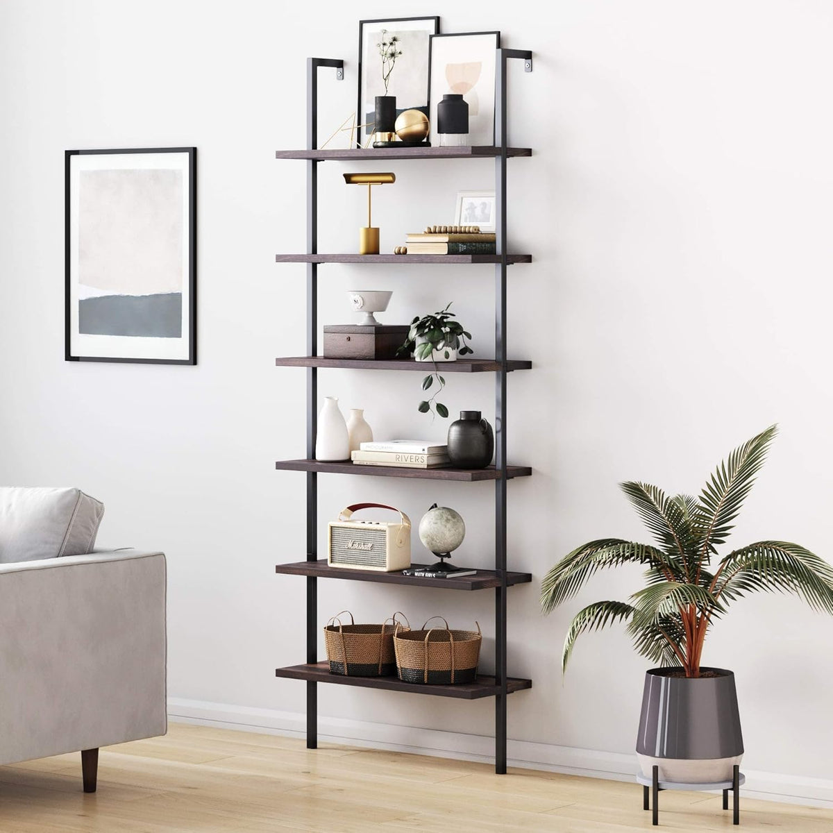 White 5-Shelf Bookcase with Metal Frame B56227