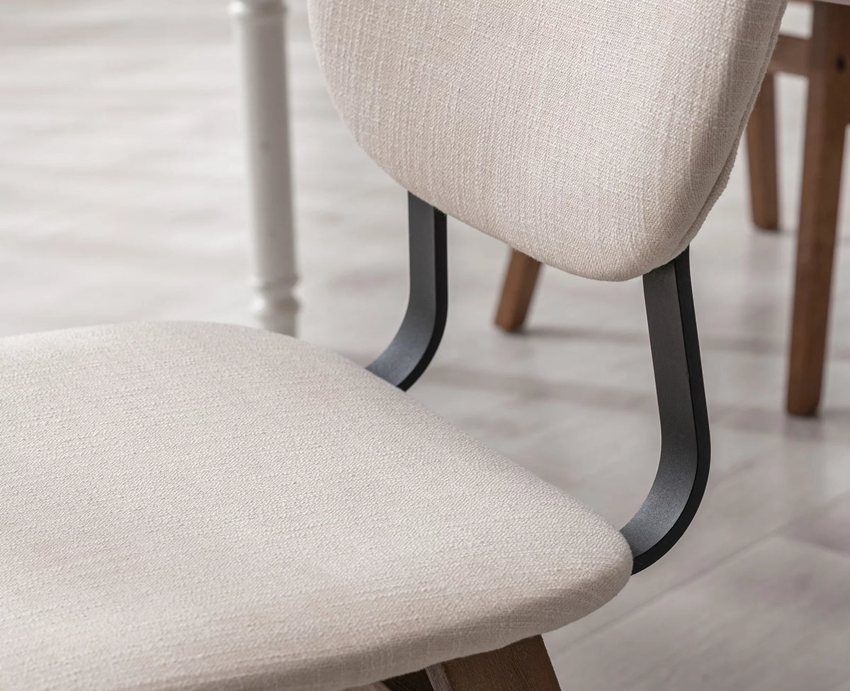 Cream Linen Upholstered Dining Chair Set of 2 with Wooden Legs R515425