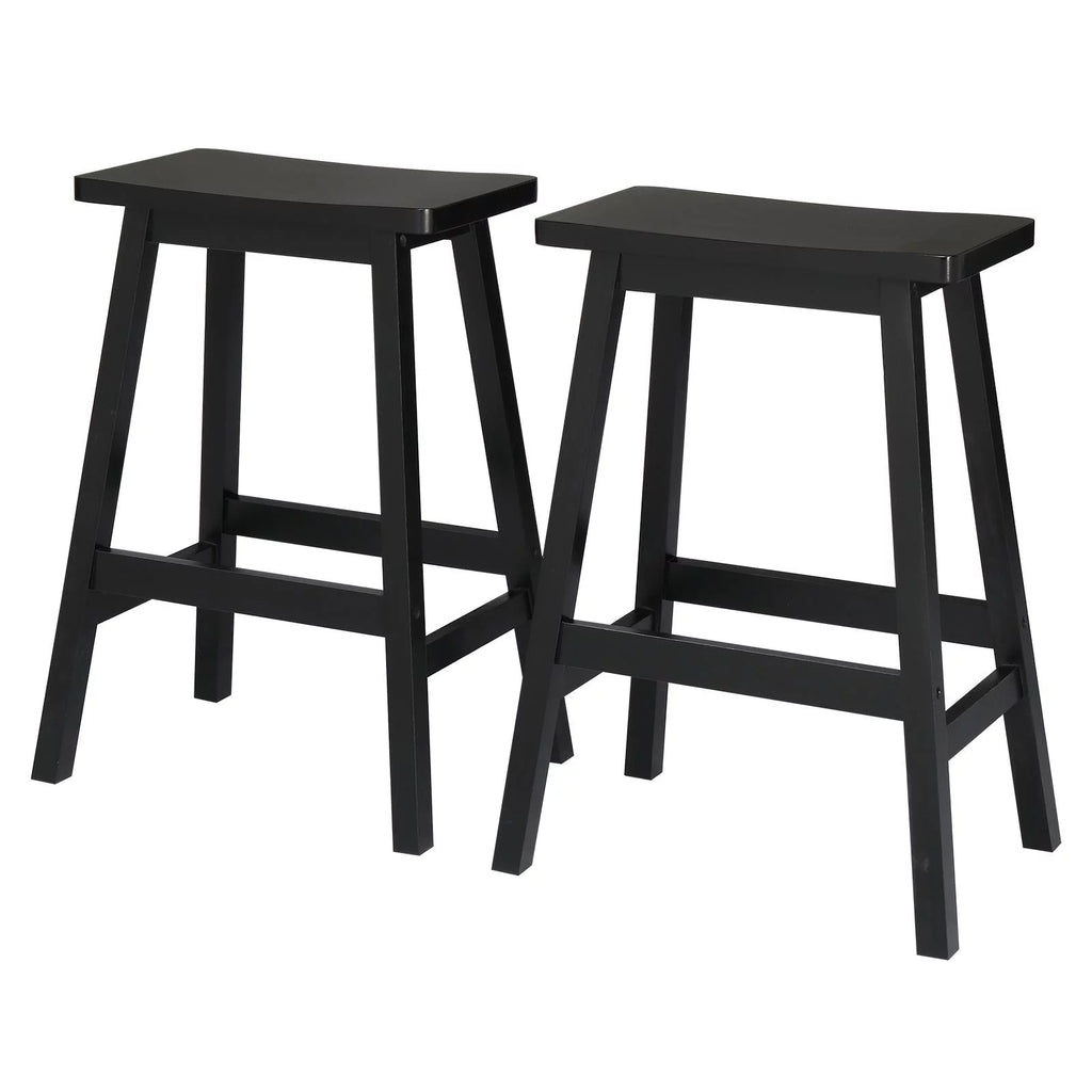 Set of 4 Black Wooden Saddle Seat Bar Stools Q66783