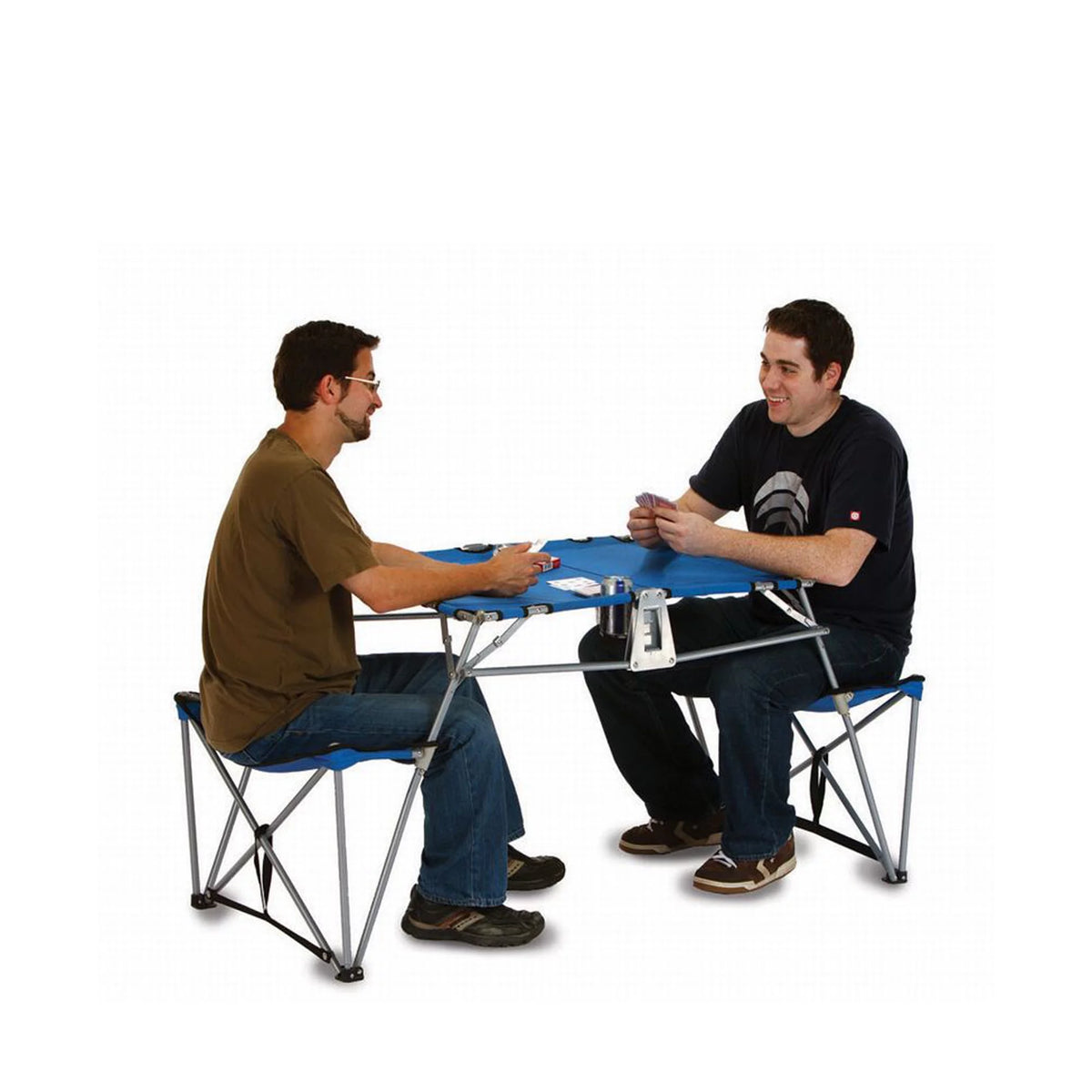 Portable Fold-up Table and Bench with Cupholders Blue O108