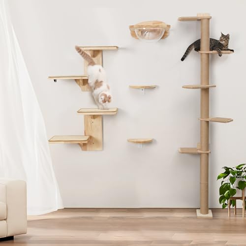 Cat Wall Shelves, 2 Platform Tree Shape Wall-Mounted Floating Shelf with Sisal Mat B68420