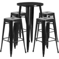 Black Metal Indoor-Outdoor Bar Table Set with 4 Backless Stools A889