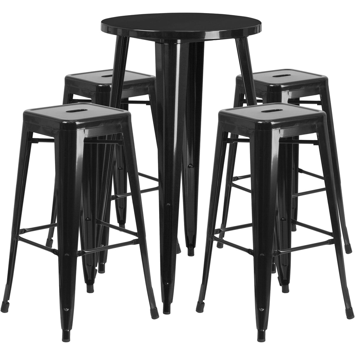 Black Metal Indoor-Outdoor Bar Table Set with 4 Backless Stools A889