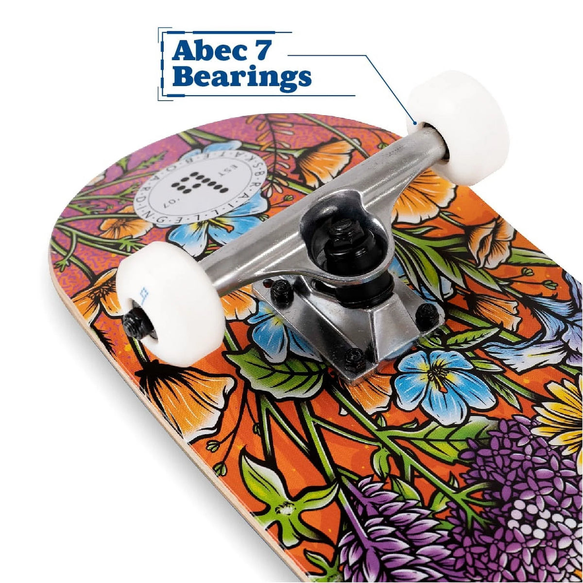 Multicolor 31 In. x 7.75 In. Complete Skateboard with 7-Ply Maple Deck and Abec-7 Bearings Y8916