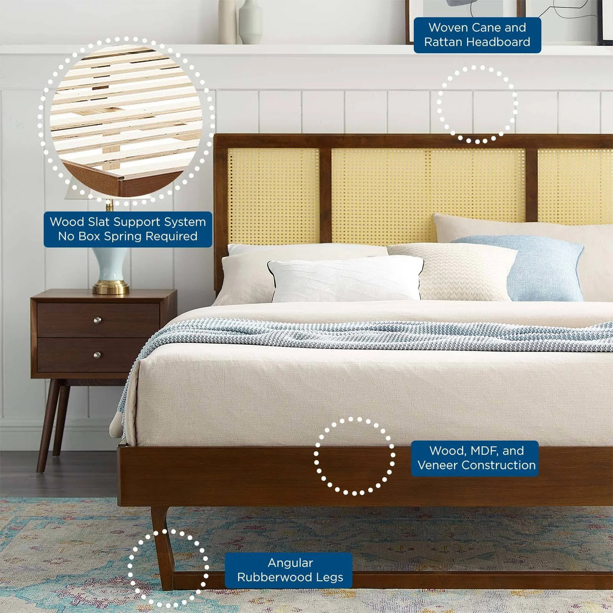 Walnut Full Platform Bed with Angular Legs P698