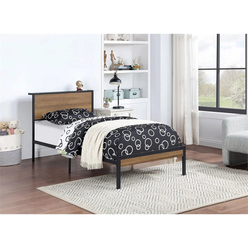 Light Oak Black Metal Twin Platform Bed X817