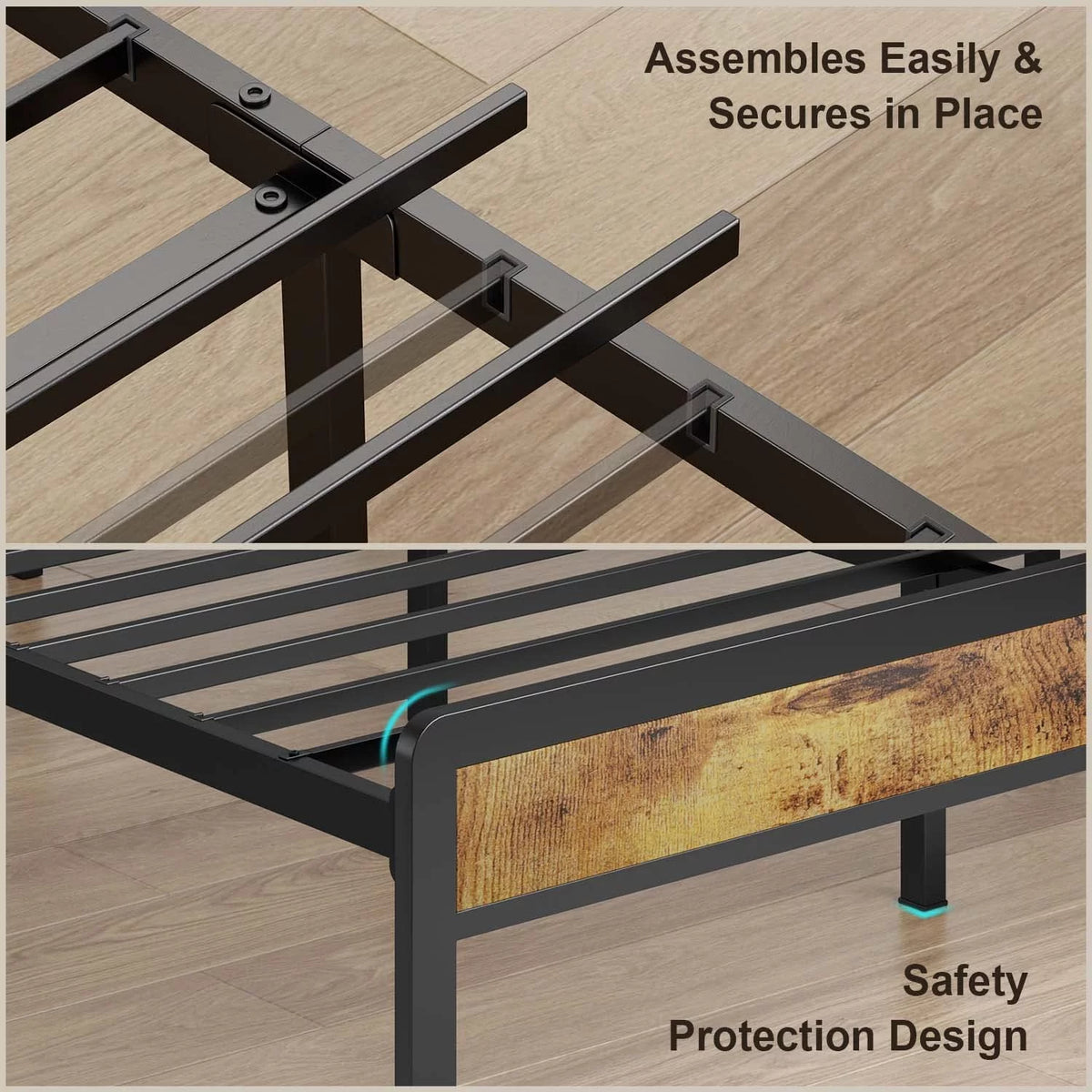 King Size Metal Bed Frame with Storage Headboard P572895