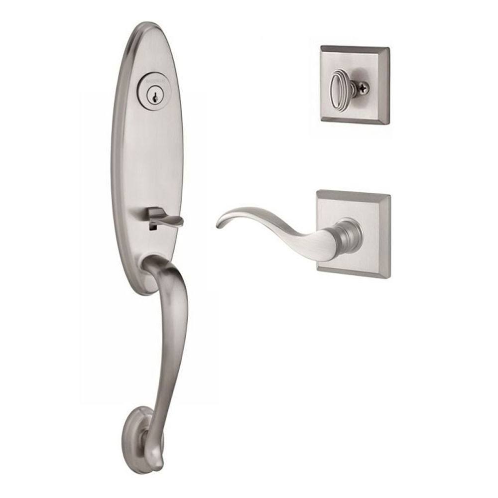Satin Nickel Handleset with Right Handed Curve Lever and Square Rose B1360