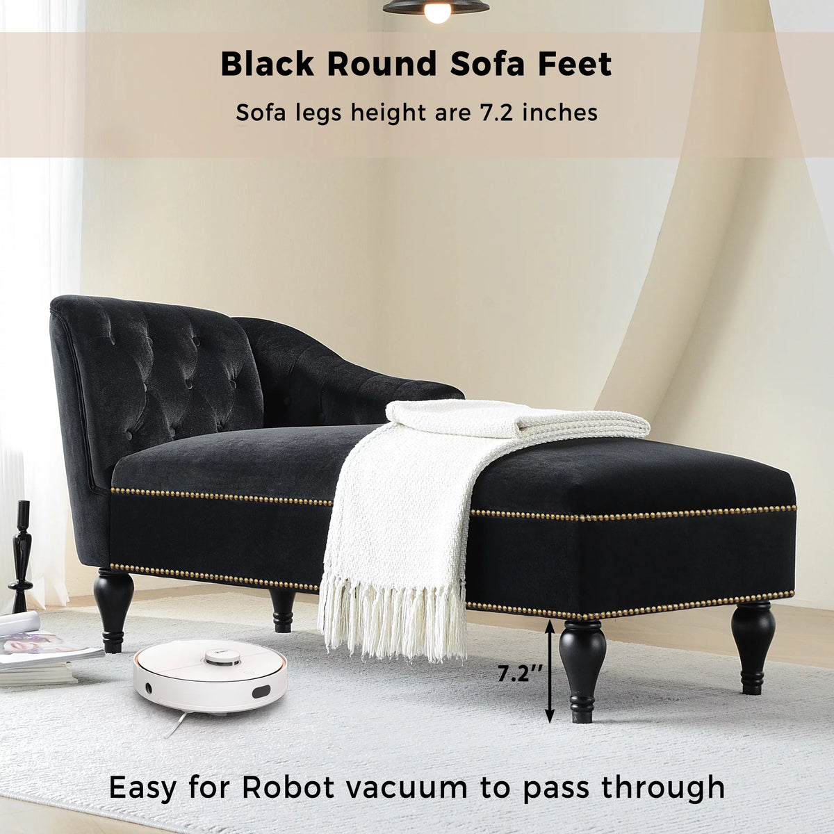 Black Tufted Upholstered Chaise Lounge T67217