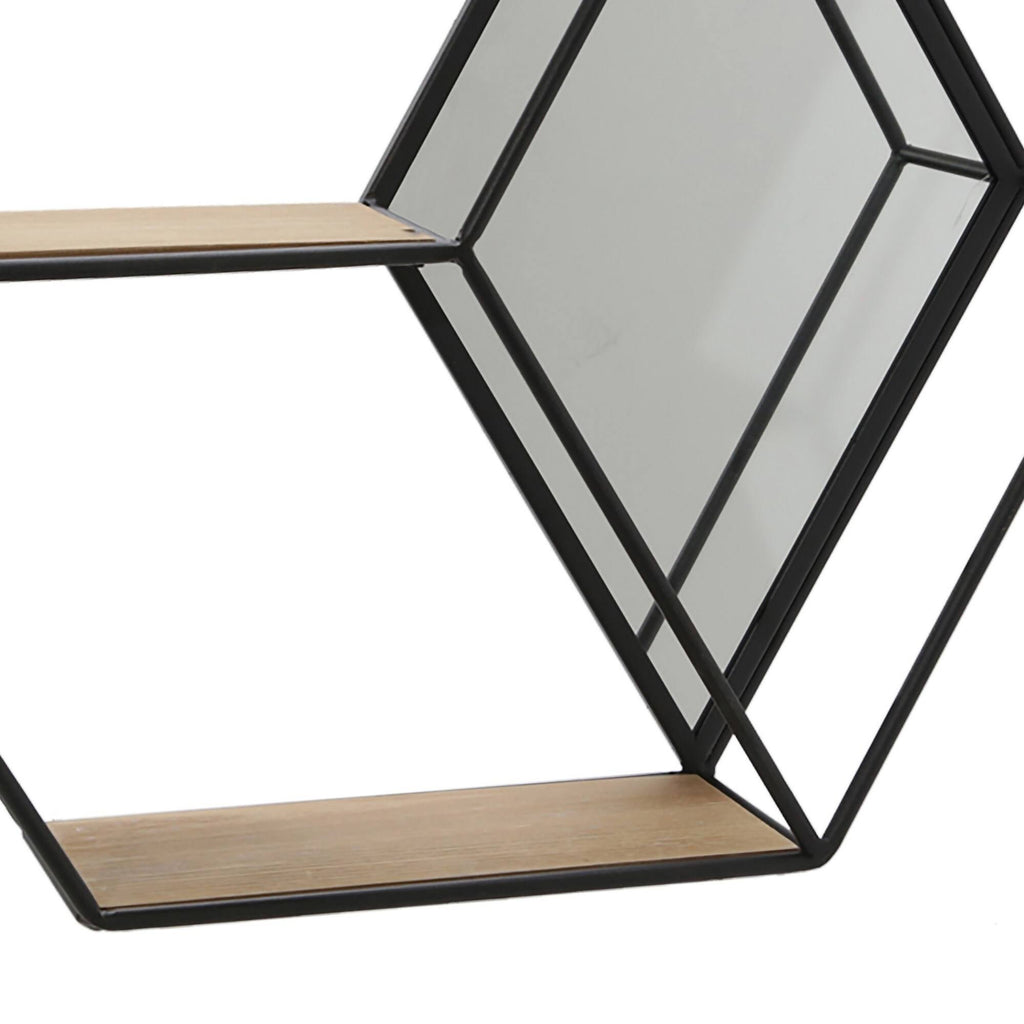 Hexagonal Metal Wall Shelf with 2 Display Cases A2372