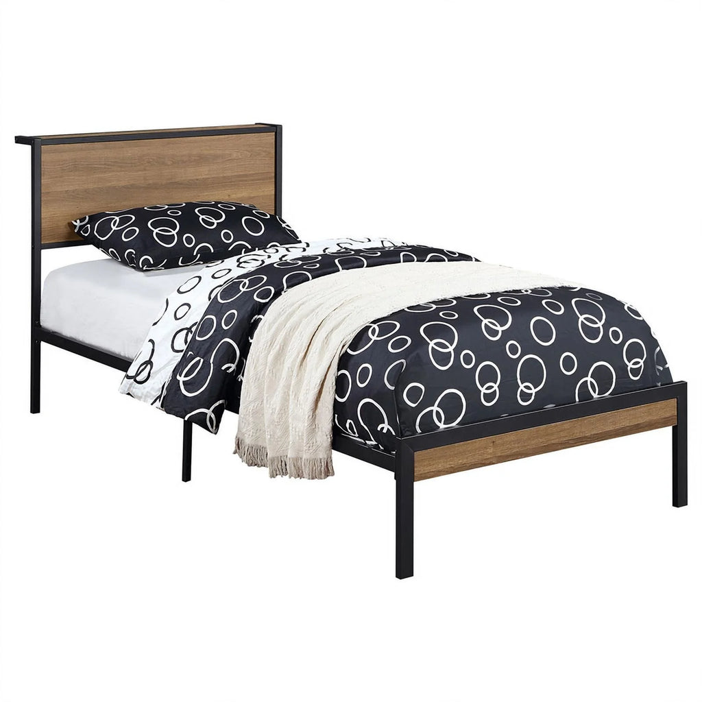 Light Oak Black Metal Twin Platform Bed X817