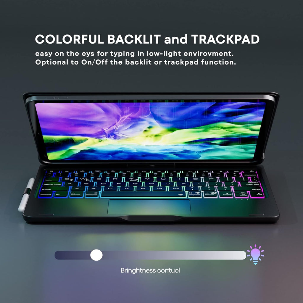 Swivel iPad Keyboard Case with Touchpad Wireless Backlit M875135