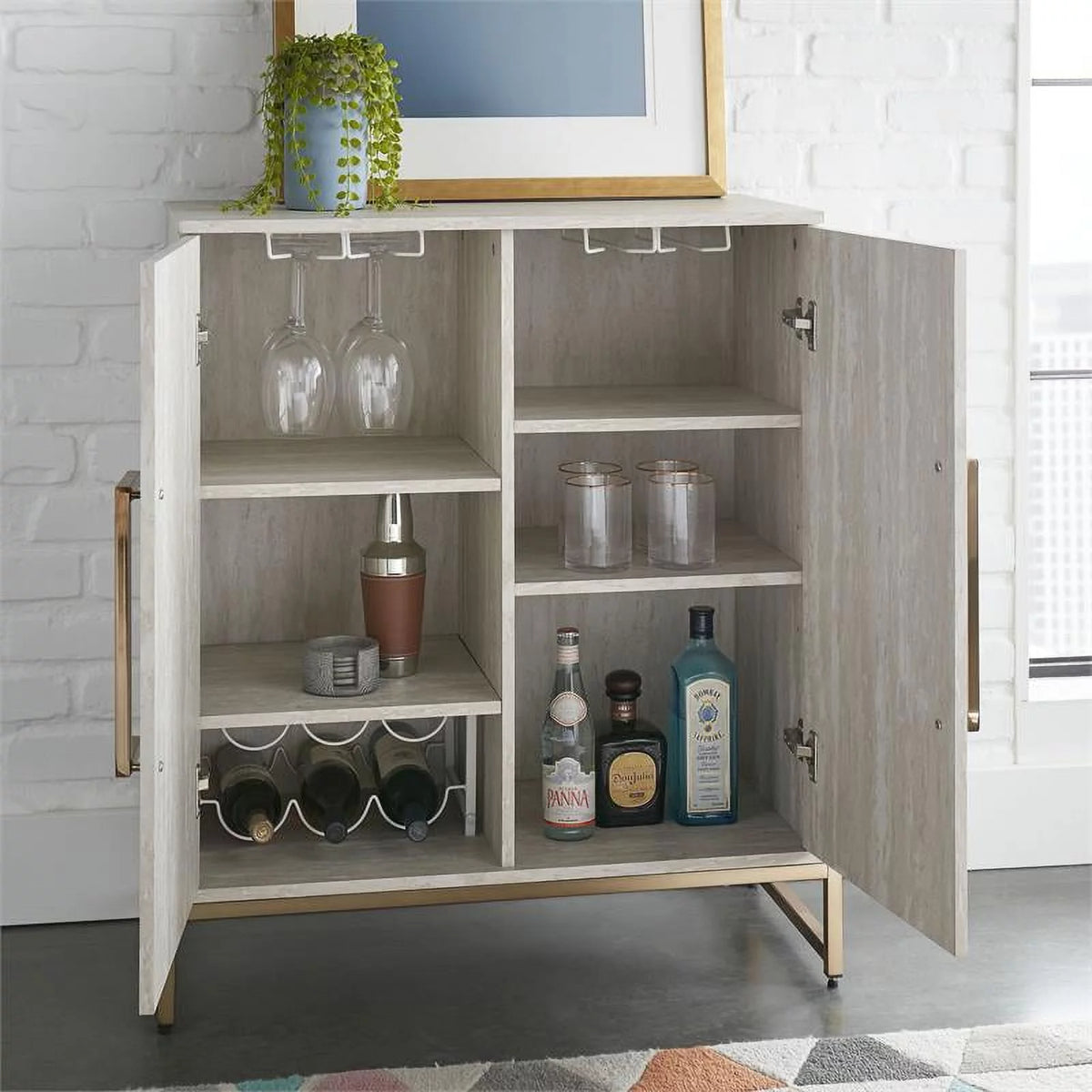 Faux Marble and Gold Metal Base Wine Cabinet I46020