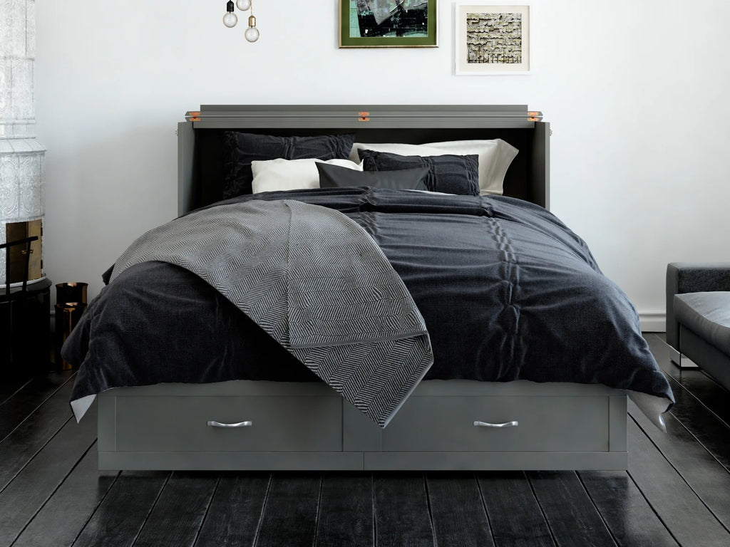 Queen Solid Wood Murphy Bed Chest with Mattress J6691