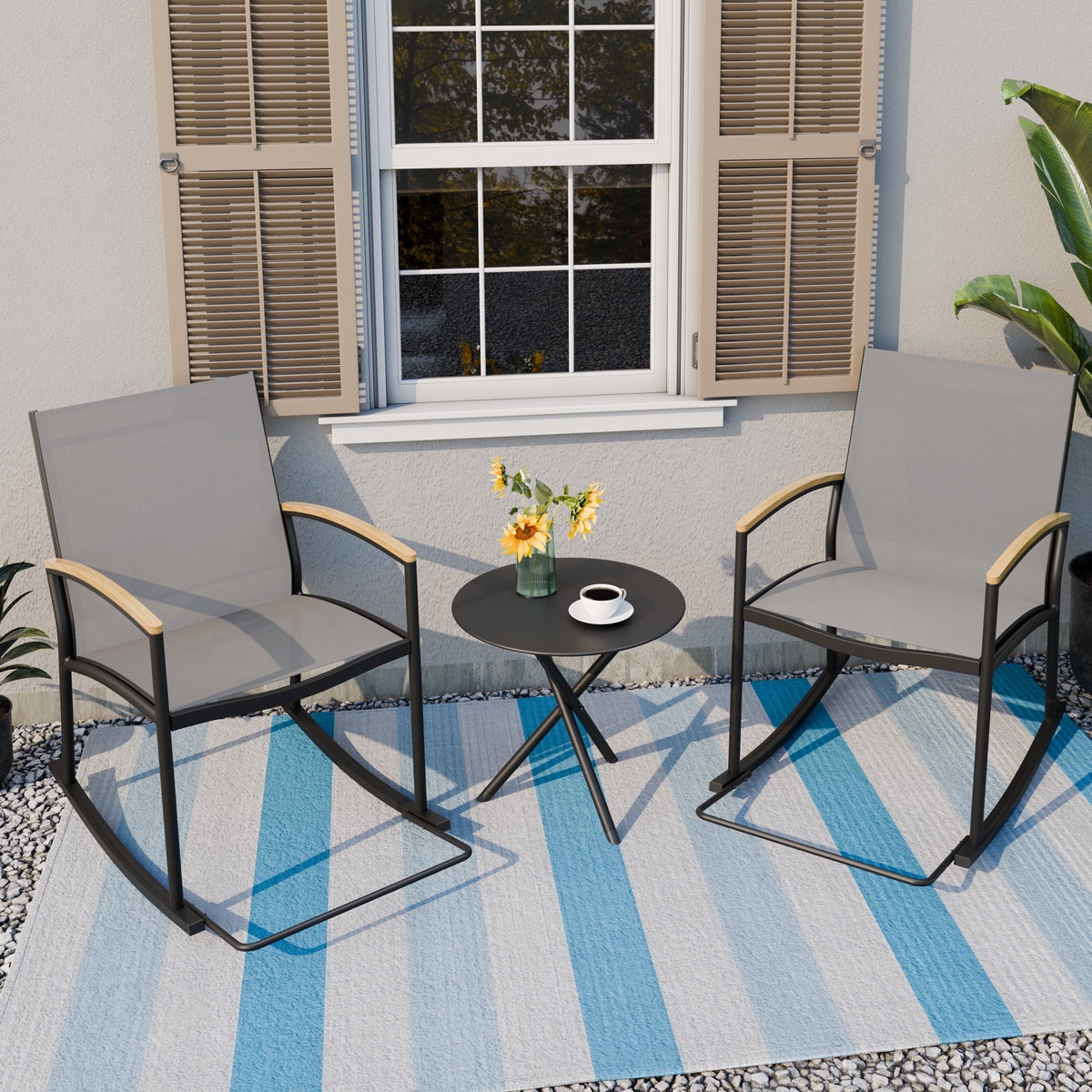 Light Gray 3 Pieces Patio Rocking Bistro Set L21485
