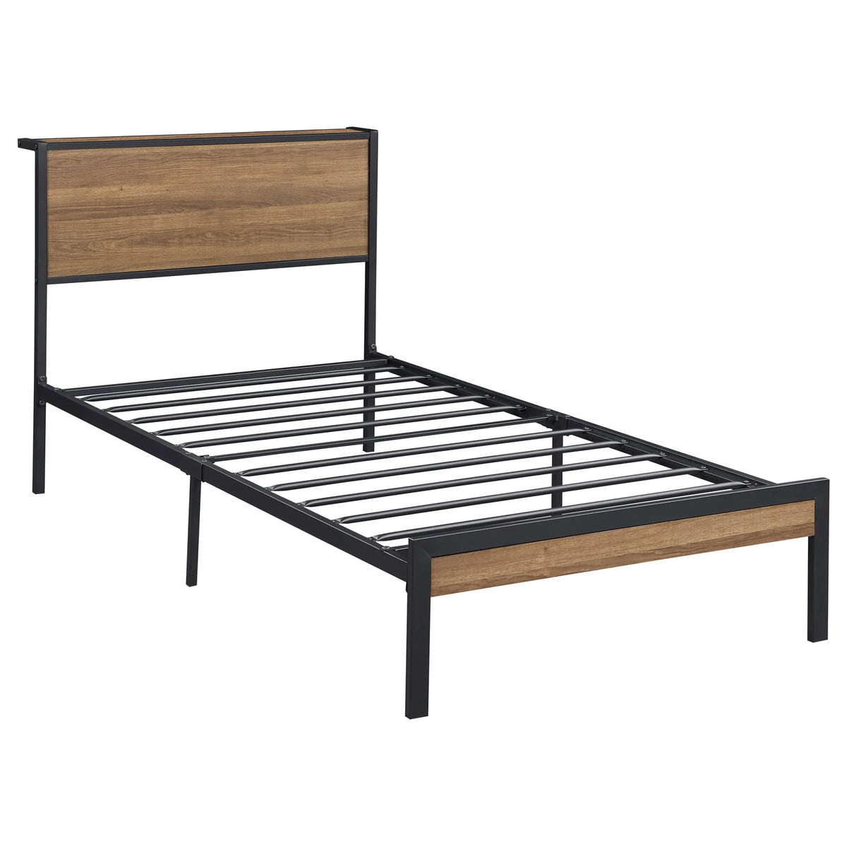 Light Oak Black Metal Twin Platform Bed X817