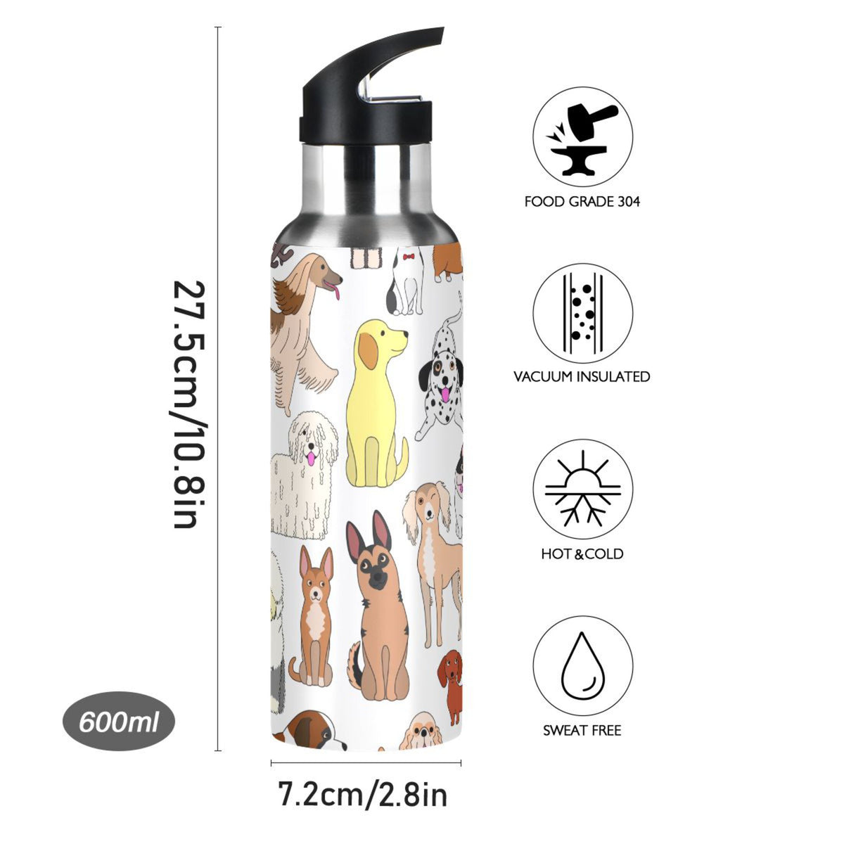 20 oz Insulated Stainless Steel Water Bottle with Straw Lid B720