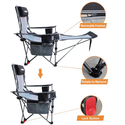 Reclining Camping Chair with Removable Footrest and Headrest I43228