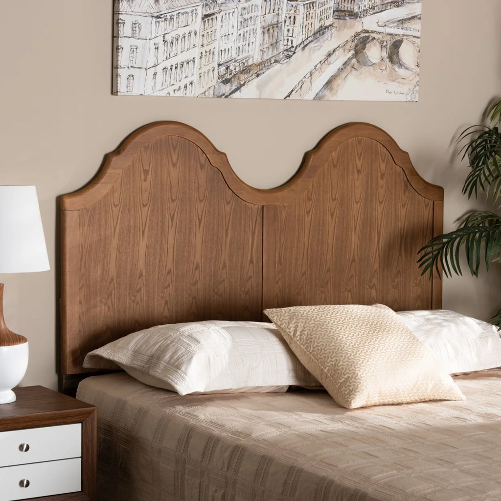 King Size Ash Walnut Finished Wood Arched Headboard I498850