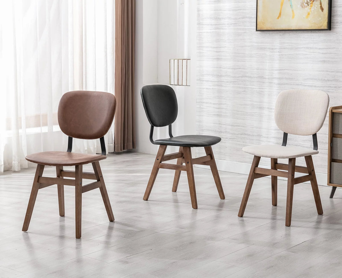 Cream Linen Upholstered Dining Chair Set of 2 with Wooden Legs R515425
