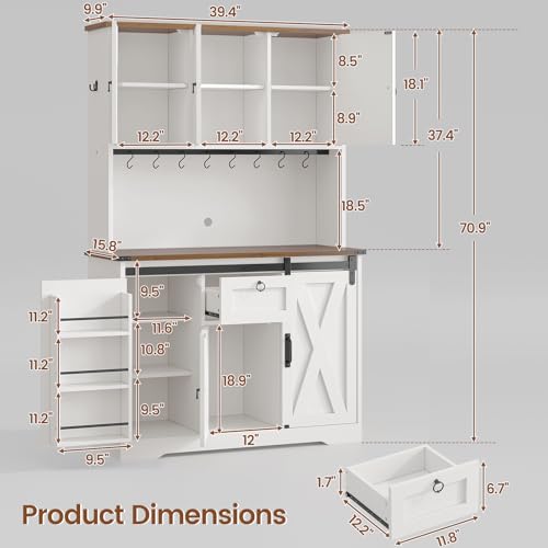 White Kitchen Pantry Cabinet with Drawer and Sliding Barn Doors I4220