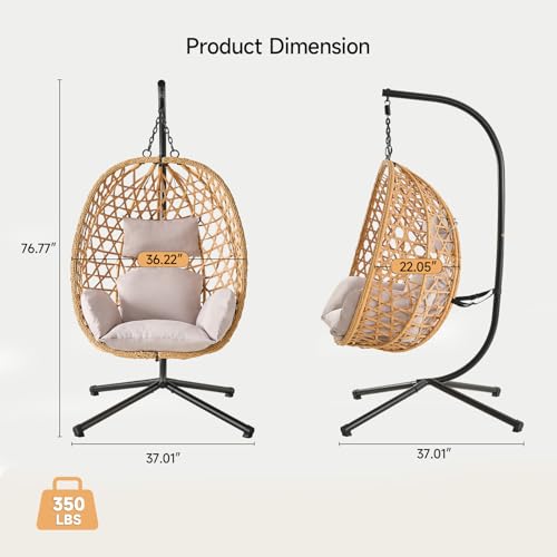 Beige Wicker Rattan Egg Chair with Stand U204583