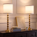 Gold Table Lamp Set of 2 Metal Bamboo Shape Linen White Shade W737