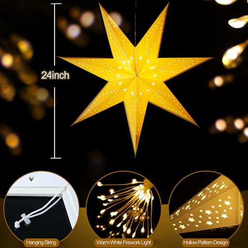 2 Pack 24 Inch Paper Star Lantern with 50 LEDs Y5075