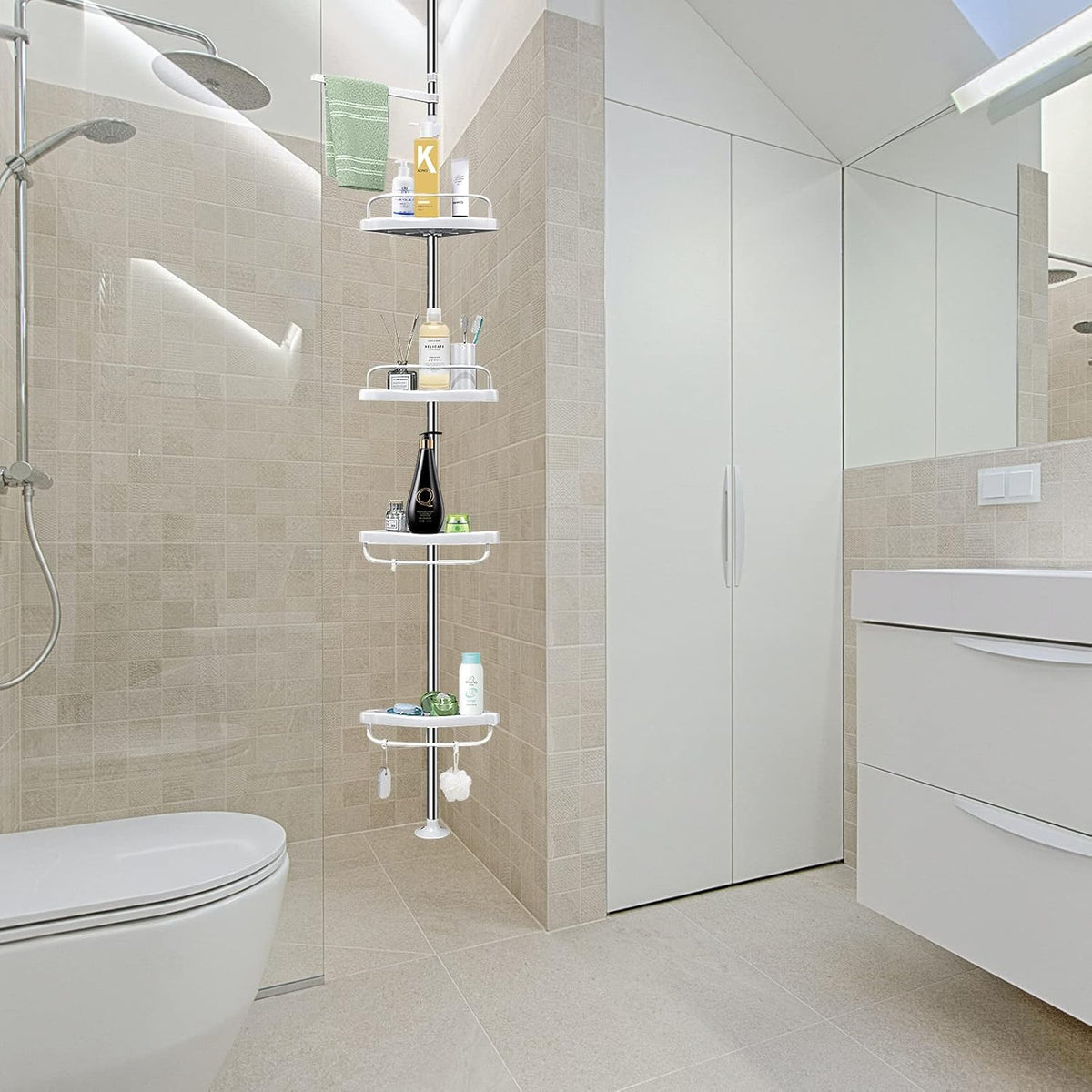 Shower Caddy 4 Tier Adjustable Shelves Rustproof O7156