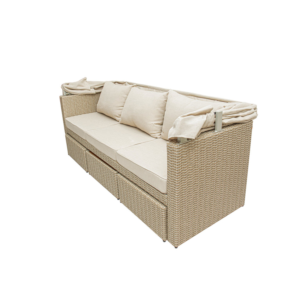 Outdoor Wicker Patio Sofa with Canopy & Ottoman Set B662