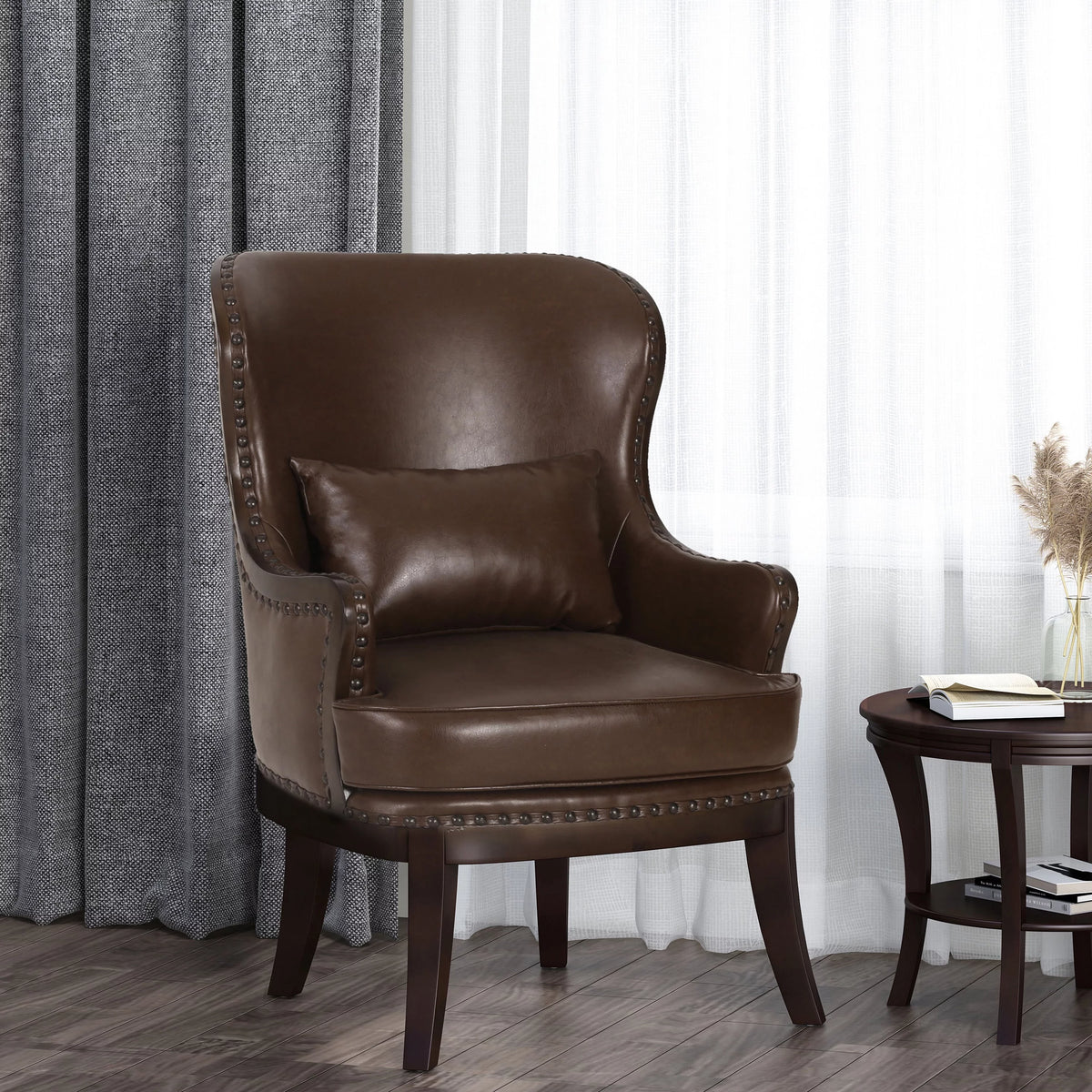 Dark Brown Upholstered Accent Chair with Nailhead Trim P189740
