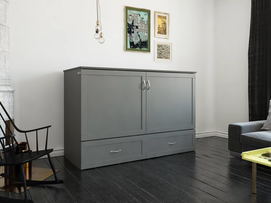 Queen Solid Wood Murphy Bed Chest with Mattress J6691