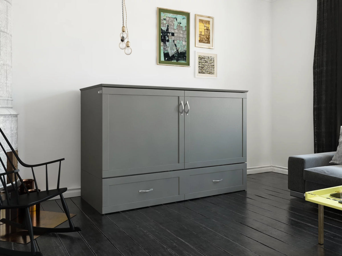 Queen Solid Wood Murphy Bed Chest with Mattress J6691
