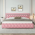 King Upholstered Platform Bed Frame with PU Faux Leather Tufted Headboard C699