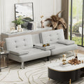 White Faux Leather Sofa Bed with Cup Holders L7347