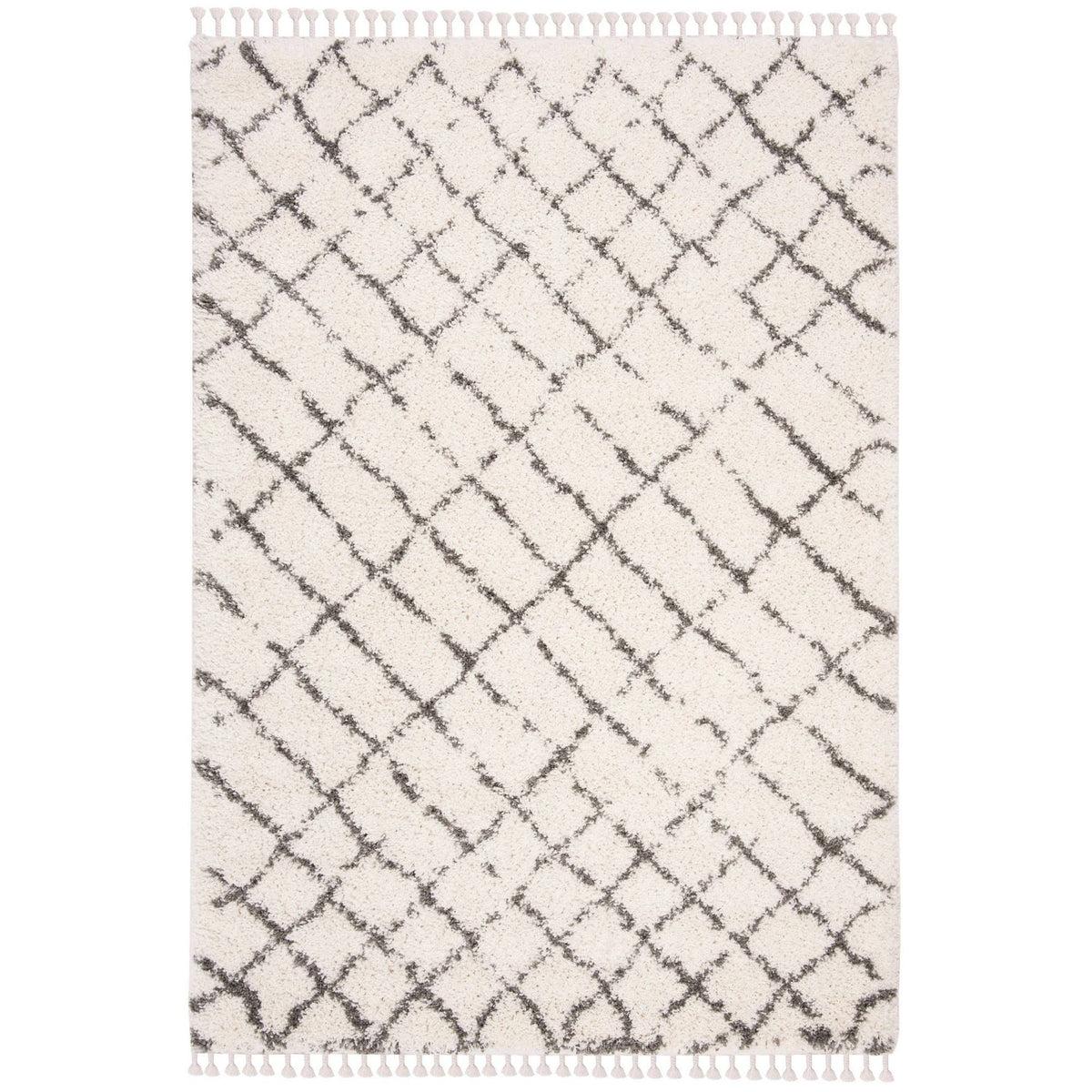 Moroccan Fringe Shag Ivory / Grey Rug J675571
