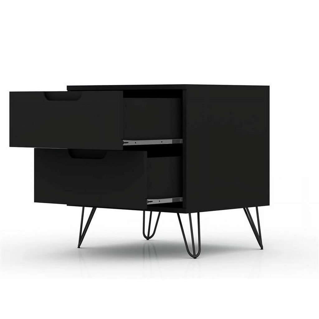 2-Drawer Black Engineered Wood Nightstand I4382