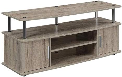 47 TV Stand Entertainment Console with 2 Storage Cabinets in Faux Birch/Black and Stainless Steel O57057