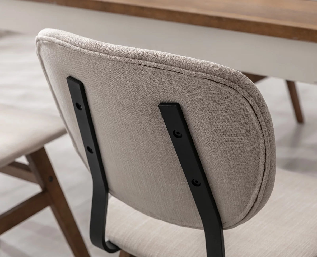Cream Linen Upholstered Dining Chair Set of 2 with Wooden Legs R515425