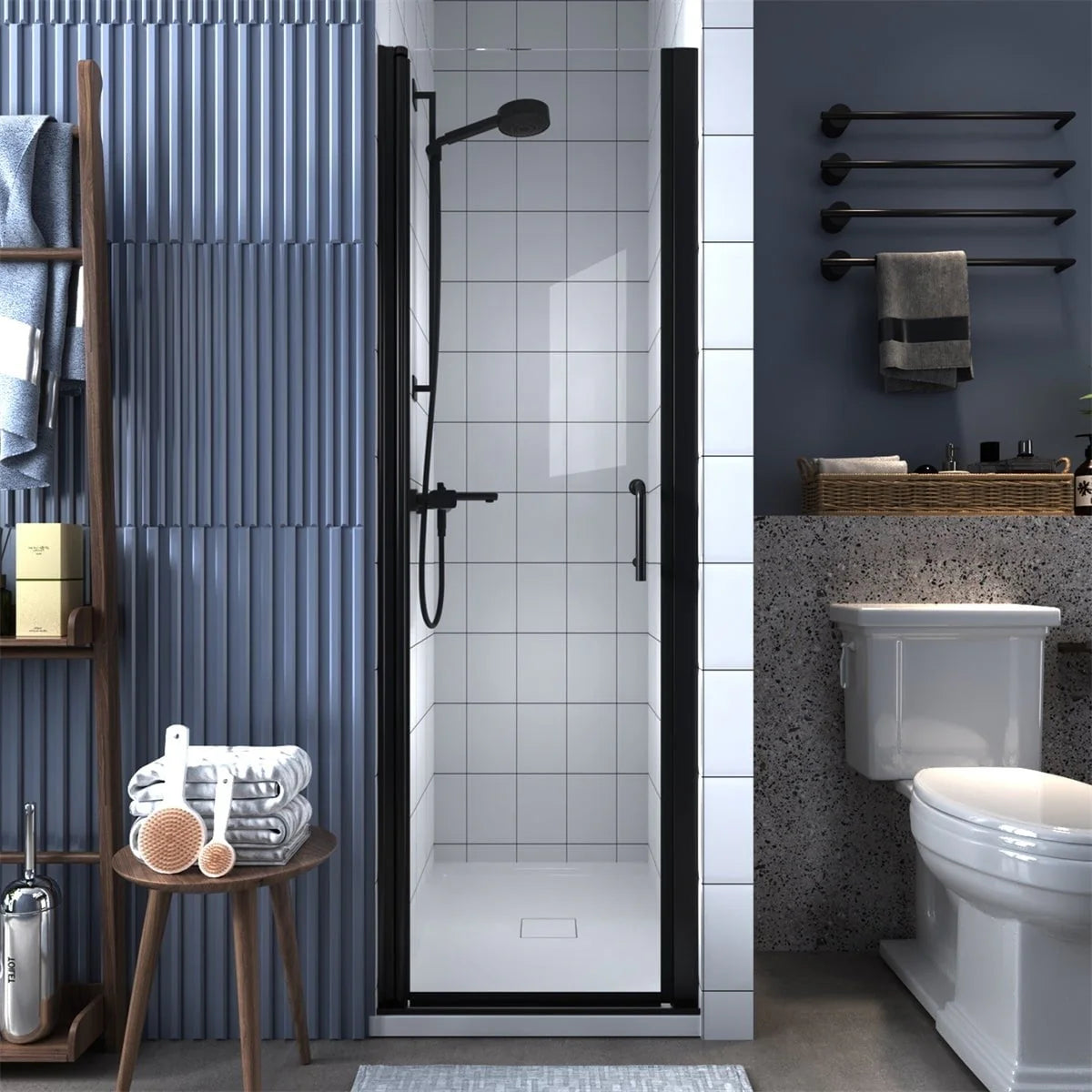 24-25.5 W x 72 H Black Hinged Pivot Clear Glass Shower Door B183959