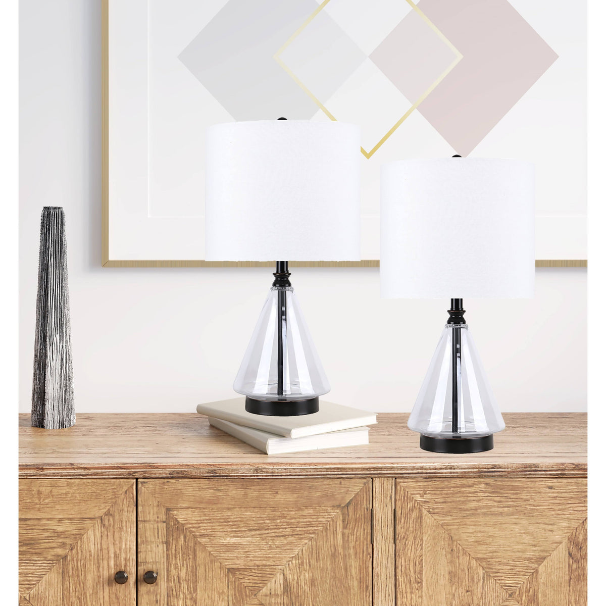 Set of 2 Glass Accent Lamps with Brass Accents G96689