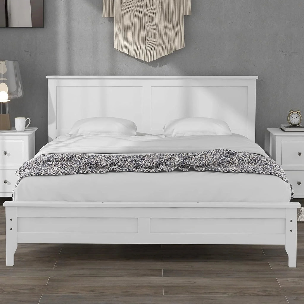 White King Size Solid Wood Platform Bed X6479