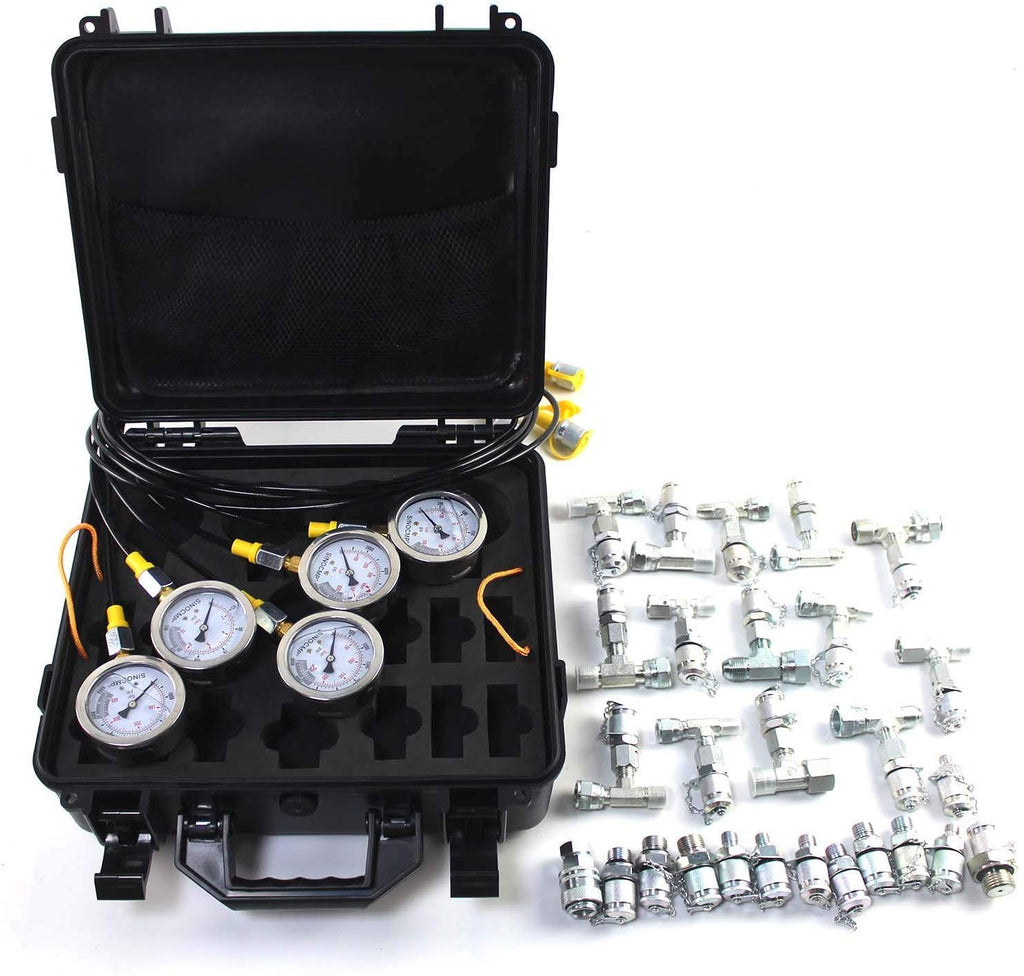 Hydraulic Pressure Test Kit with 5 Gauges, 5 Test Hoses, 13 Couplings and 14 Tee Connectors E51029